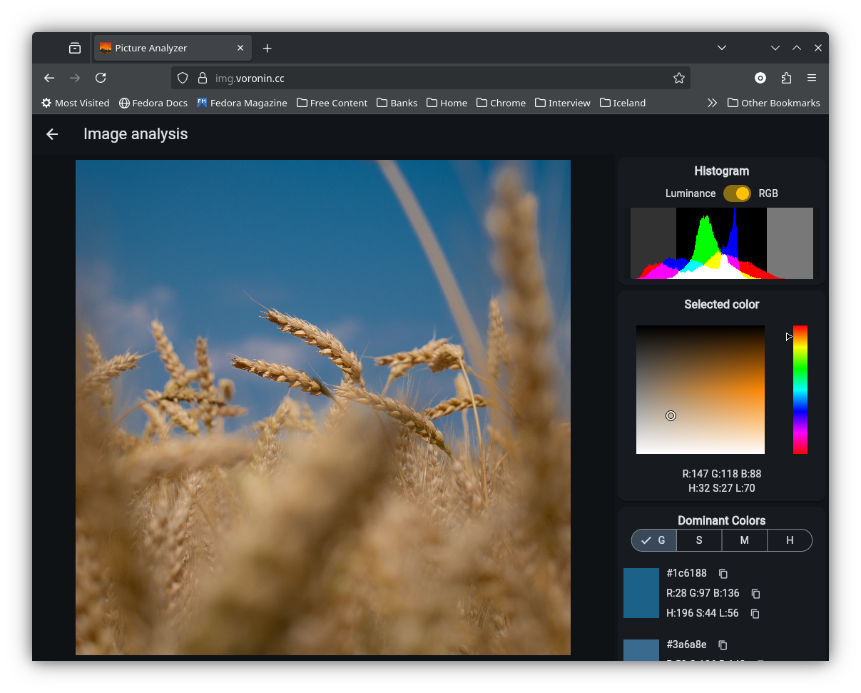 Image analysis site screenshot
